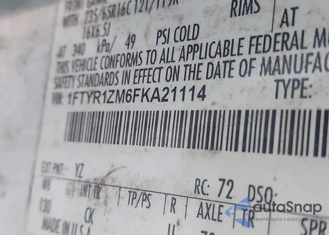 2015 Ford Transit-250 from USA, damaged, VIN 1FTYR1ZM6FKA21114